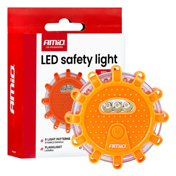 LED-Warnleuchte für Autos, 12+3 SMD, 650 mAh, rot, mit Batterie AMIO-04673