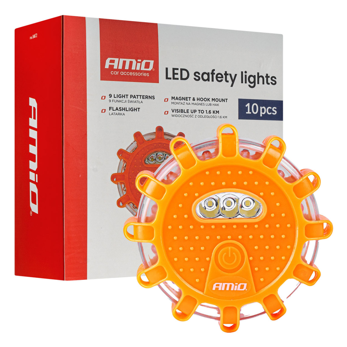 LED-Notleuchten mit Taschenlampenfunktion, 12 SMD + 3 SMD, 10er-Set. AMIO-04672