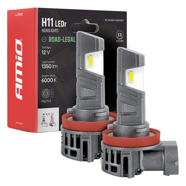 LEDr-Lampen H11 mit R37 E-MARK-Homologation, PnP, FAN, 18 W, AMIO-05120 LEDr-Lampen H11 mit R37 E-MARK-Homologation, PnP, FAN, 18 W, AMIO-05120