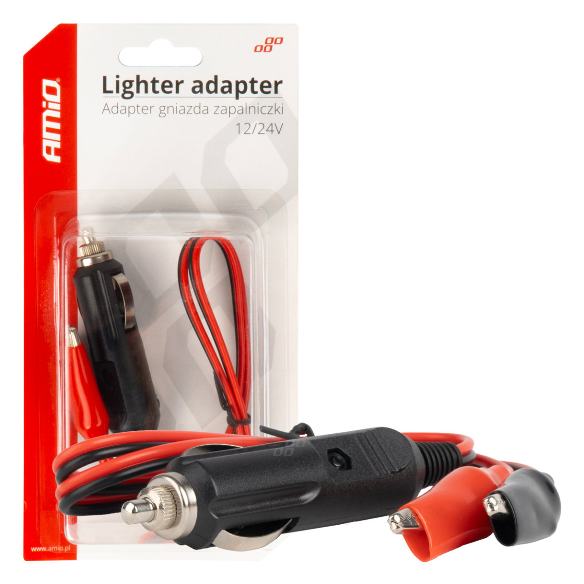 Kfz-Steckdosenadapter mit Krokodilklemme 12/24 V, 60 cm, AMIO-03802