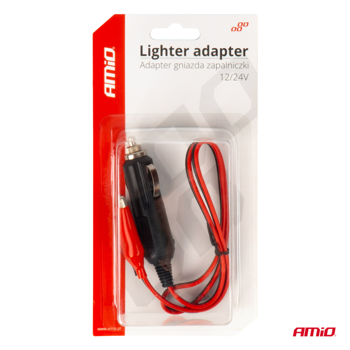Kfz-Steckdosenadapter mit Krokodilklemme 12/24 V, 60 cm, AMIO-03802