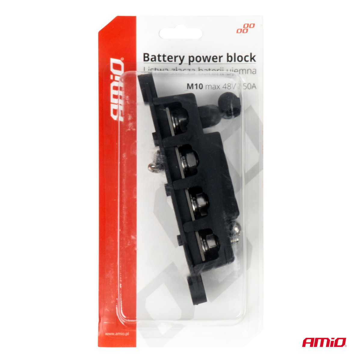 Stromverteilerblock mit Minuspol und 4 M10-Schrauben, Sammelschiene 12/24/48 V 250 A, AMIO-03811