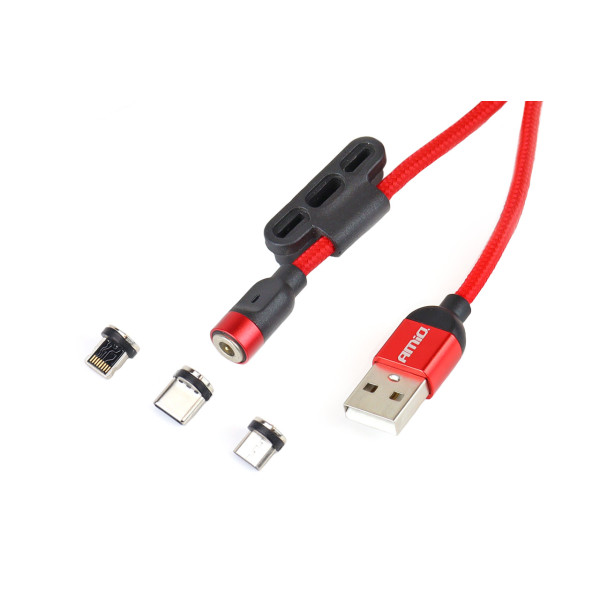 Magnetisches USB-Kabel 3 in 1 – Lightning / USB-C / Micro-USB 1 m UC-08 AMIO-02522