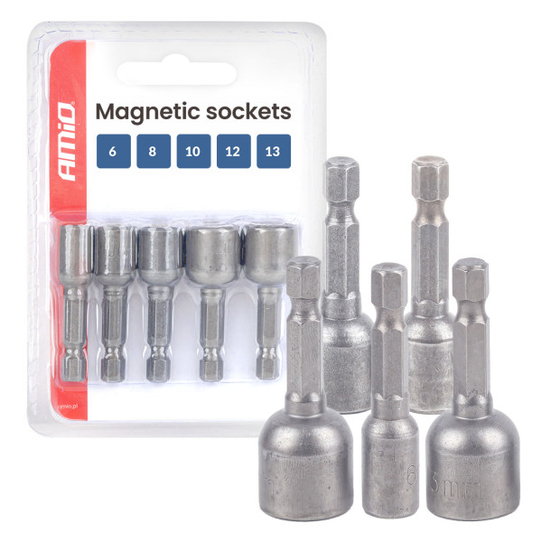 Magnetisches Schraubendreher-Bit-Set, 1/4" Sechskant, 6 / 8 / 10 / 12 / 13 mm, 5-teilig, AMIO-04937