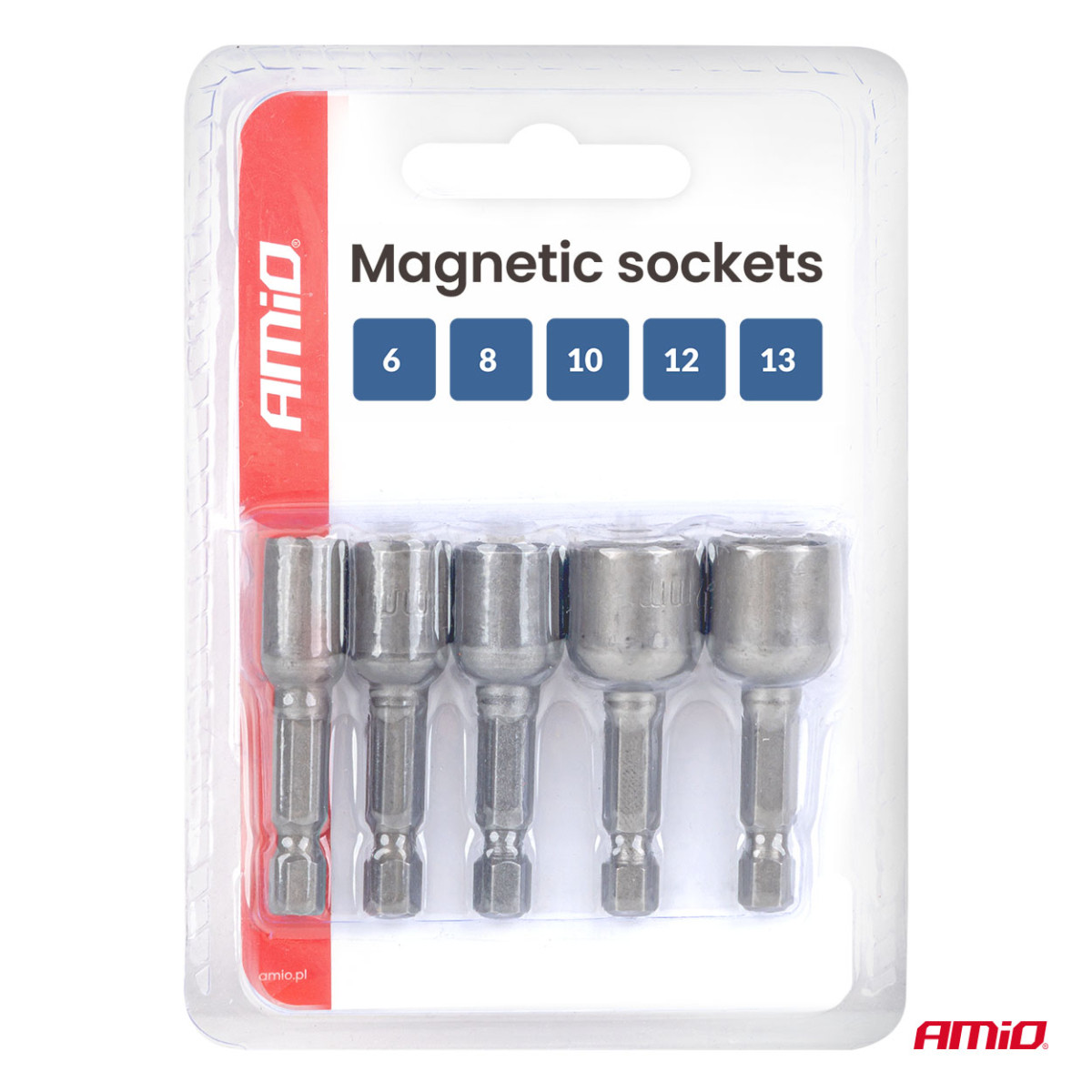 Magnetisches Schraubendreher-Bit-Set, 1/4" Sechskant, 6 / 8 / 10 / 12 / 13 mm, 5-teilig, AMIO-04937
