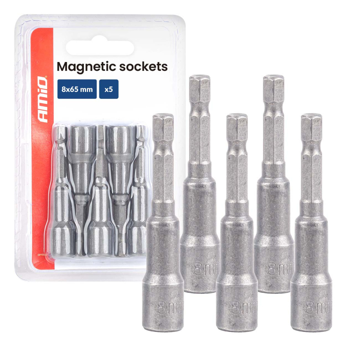 Magnetischer Schraubendreher-Bit-Satz, 1/4" Sechskant, 8 x 65 mm, 5-teilig, AMIO-04938