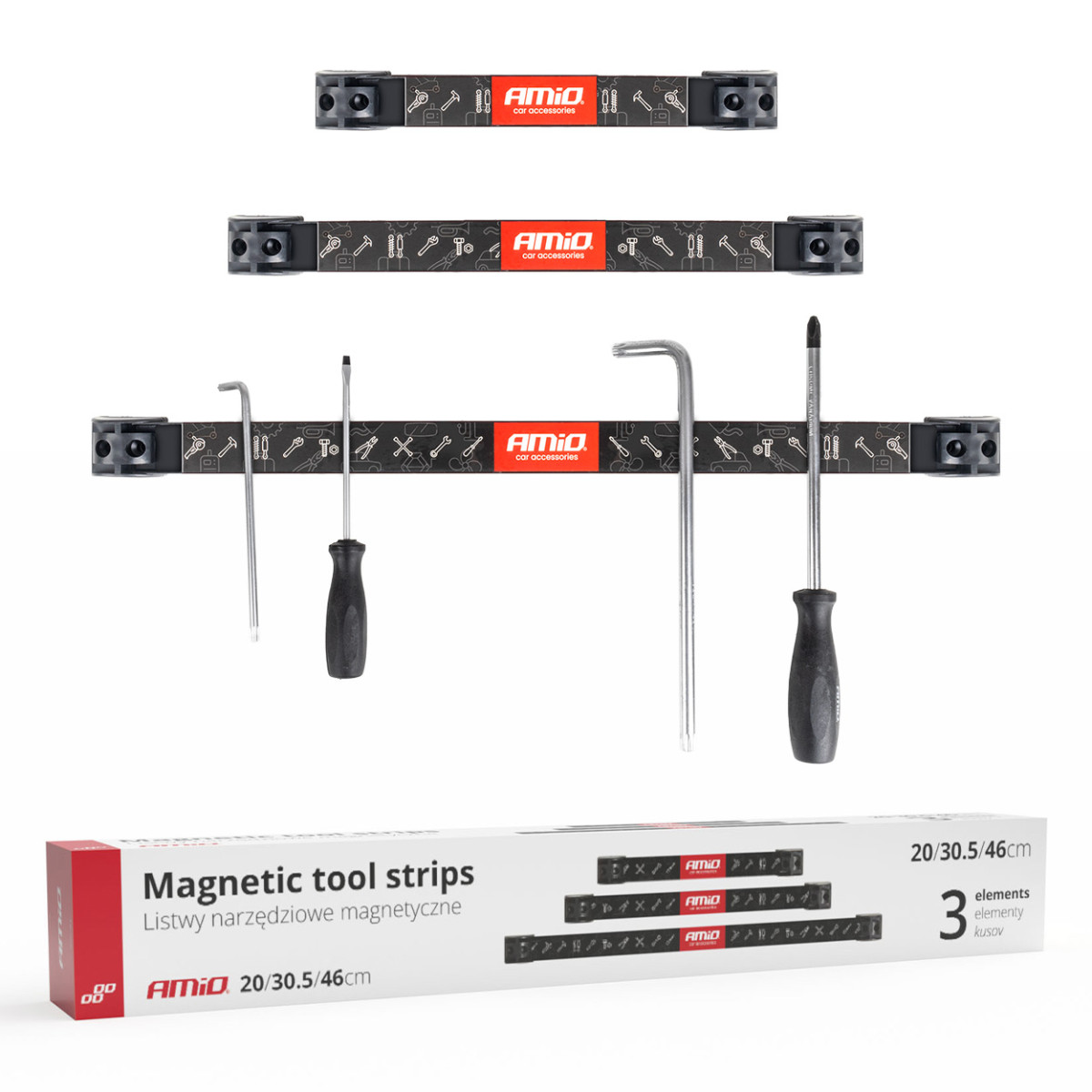 Magnetische Werkzeugleisten, 3er-Set (20 cm, 30,5 cm, 46 cm) AMIO-04263