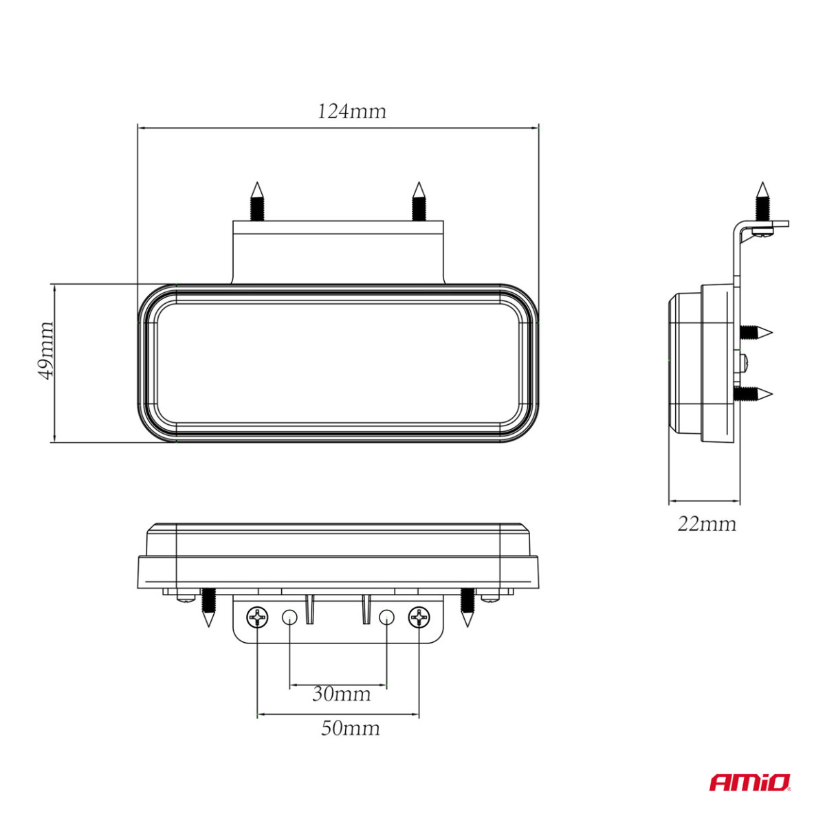 LED-Positionsleuchte AMiO OM-02-O, rechteckig, orange