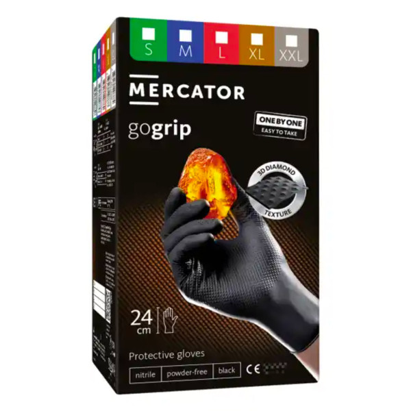 Mercator GoGrip ONE-BY-ONE Nitrilhandschuhe, schwarz, XXL, 100 Stück.