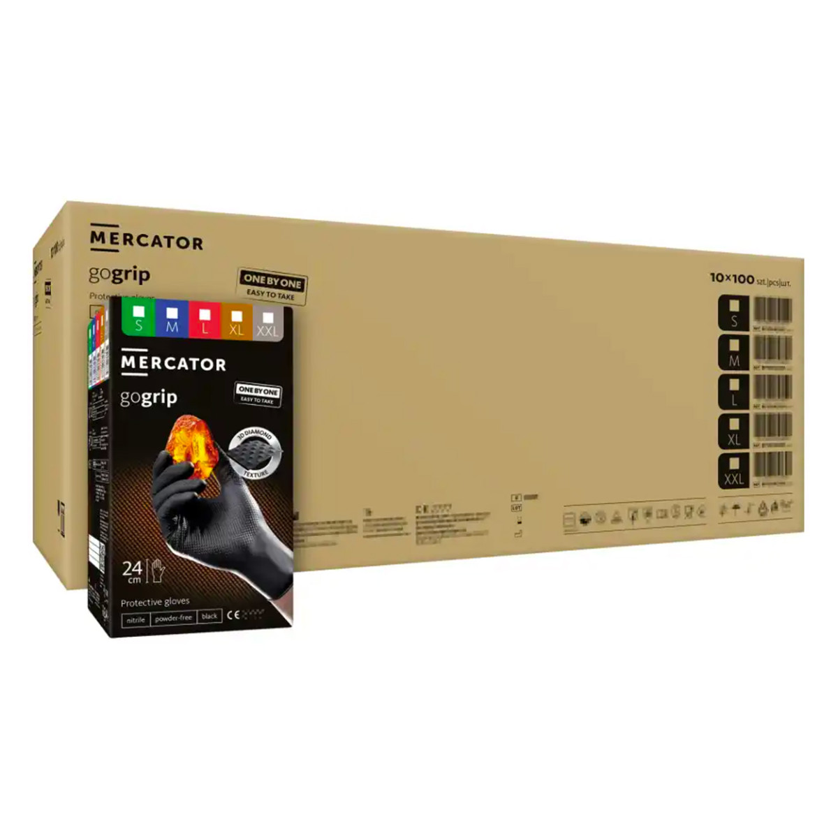 Mercator GoGrip ONE-BY-ONE Nitrilhandschuhe, schwarz, XXL, 100 Stück.