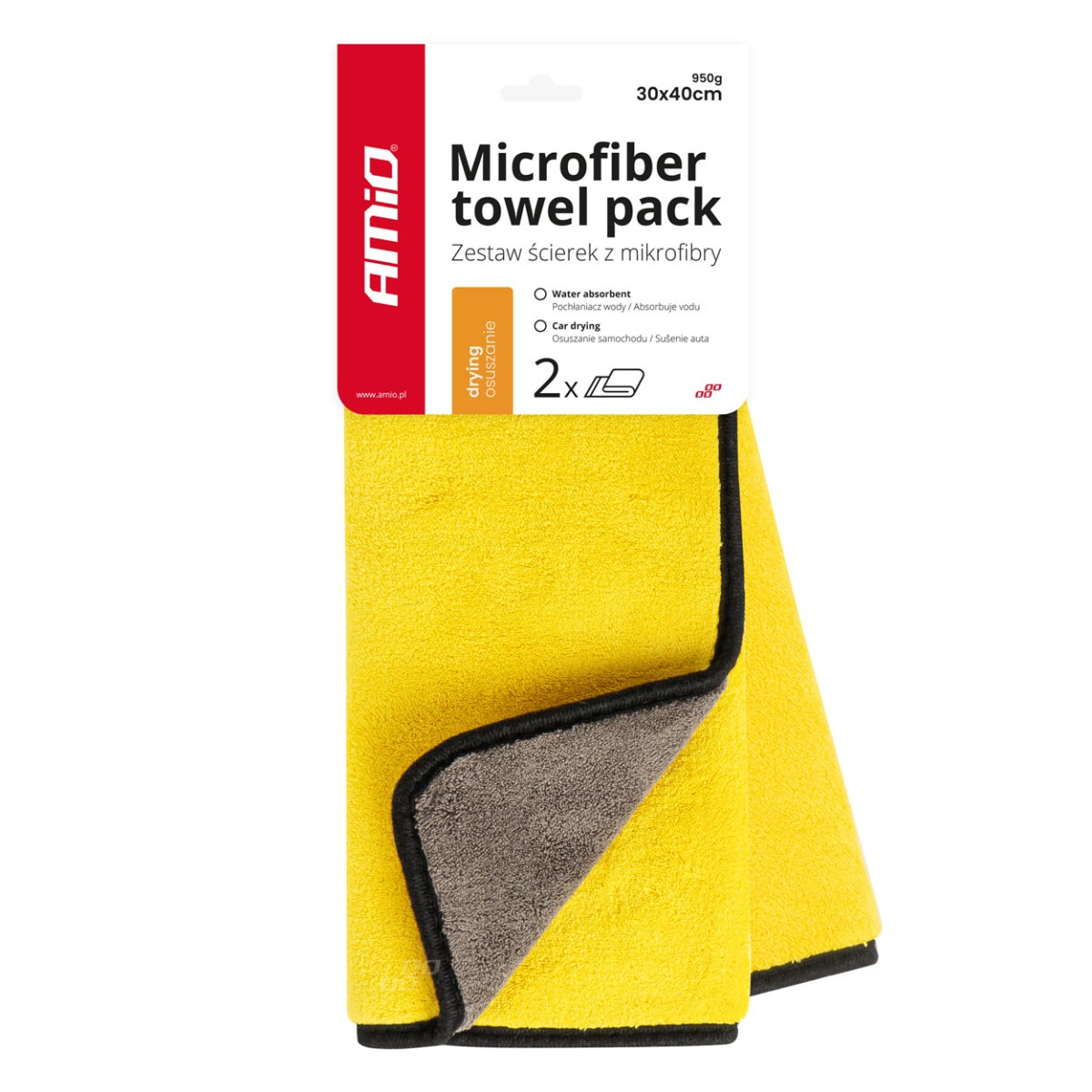 Mikrofaserhandtuchset 30 x 40 cm, 950 g/m², 2 Stück. AMIO-03755