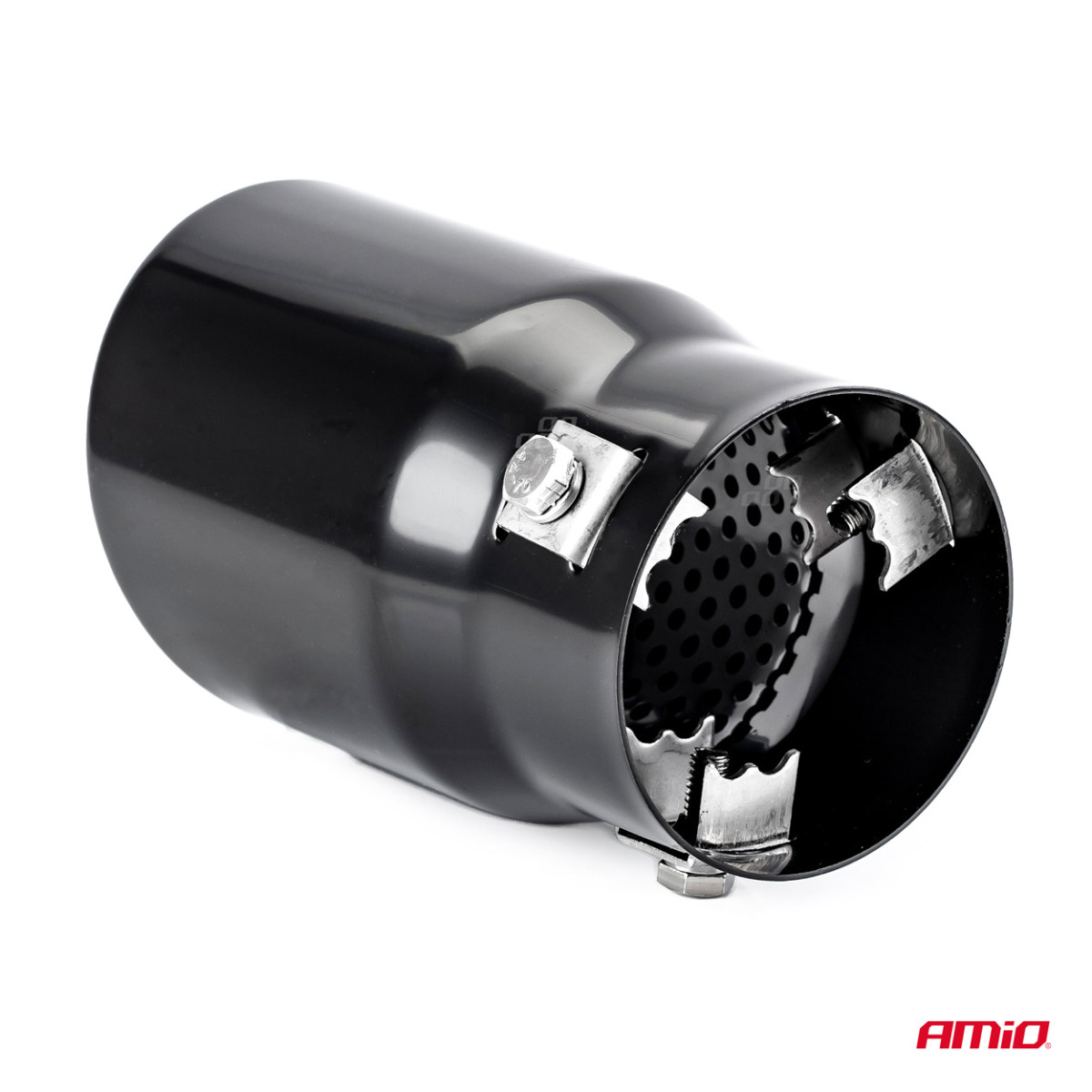 Auspuffendrohr 43-62 mm, Edelstahl, schwarz, AMIO-01317