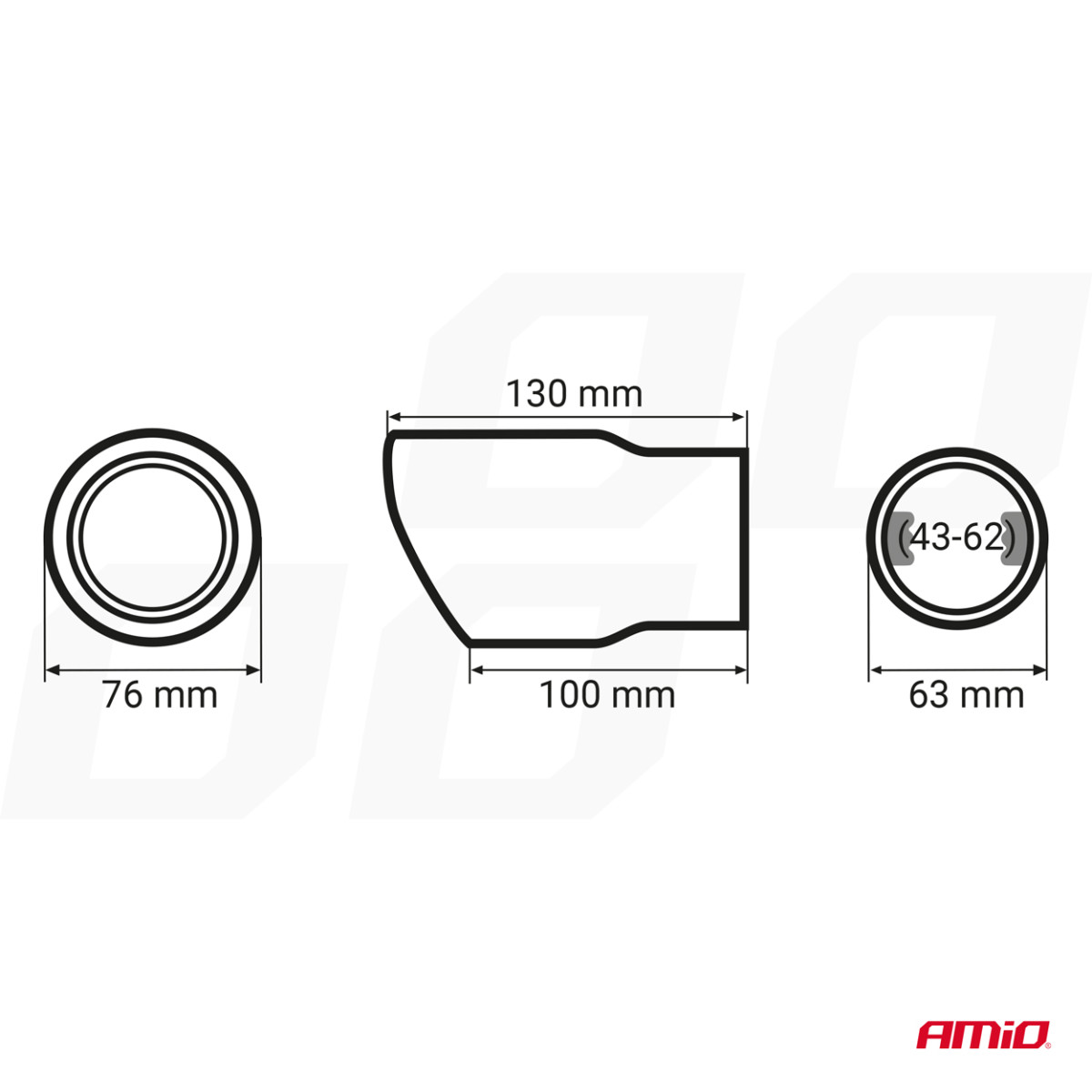 Auspuffendrohr 43-62 mm, Edelstahl, schwarz, AMIO-01317