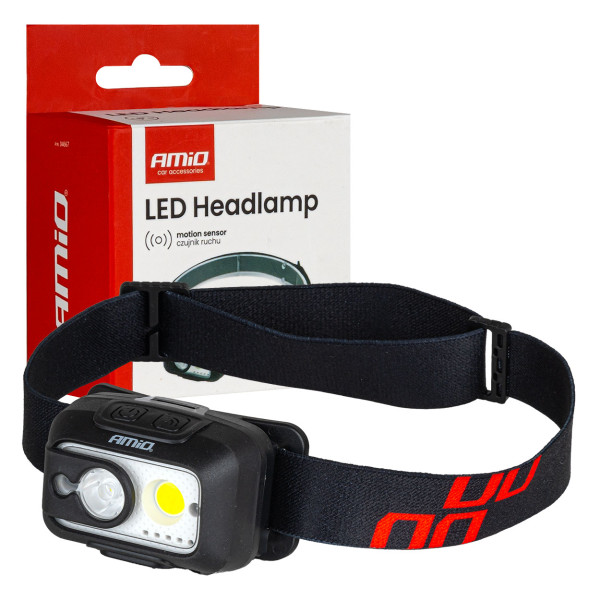 Wiederaufladbare Stirnlampe mit Bewegungssensor XPG+COB, 1800 mAh, AMIO-04667
