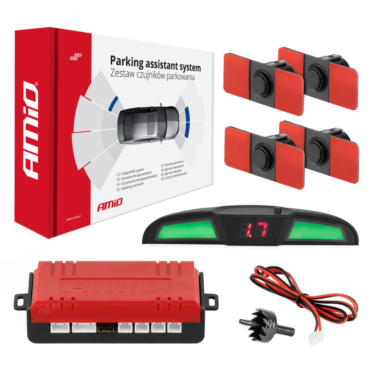Einparkhilfesystem mit LED-COB-Anzeige, 4 schwarzen Sensoren, Innenmontage 16,5 mm AMIO-02285