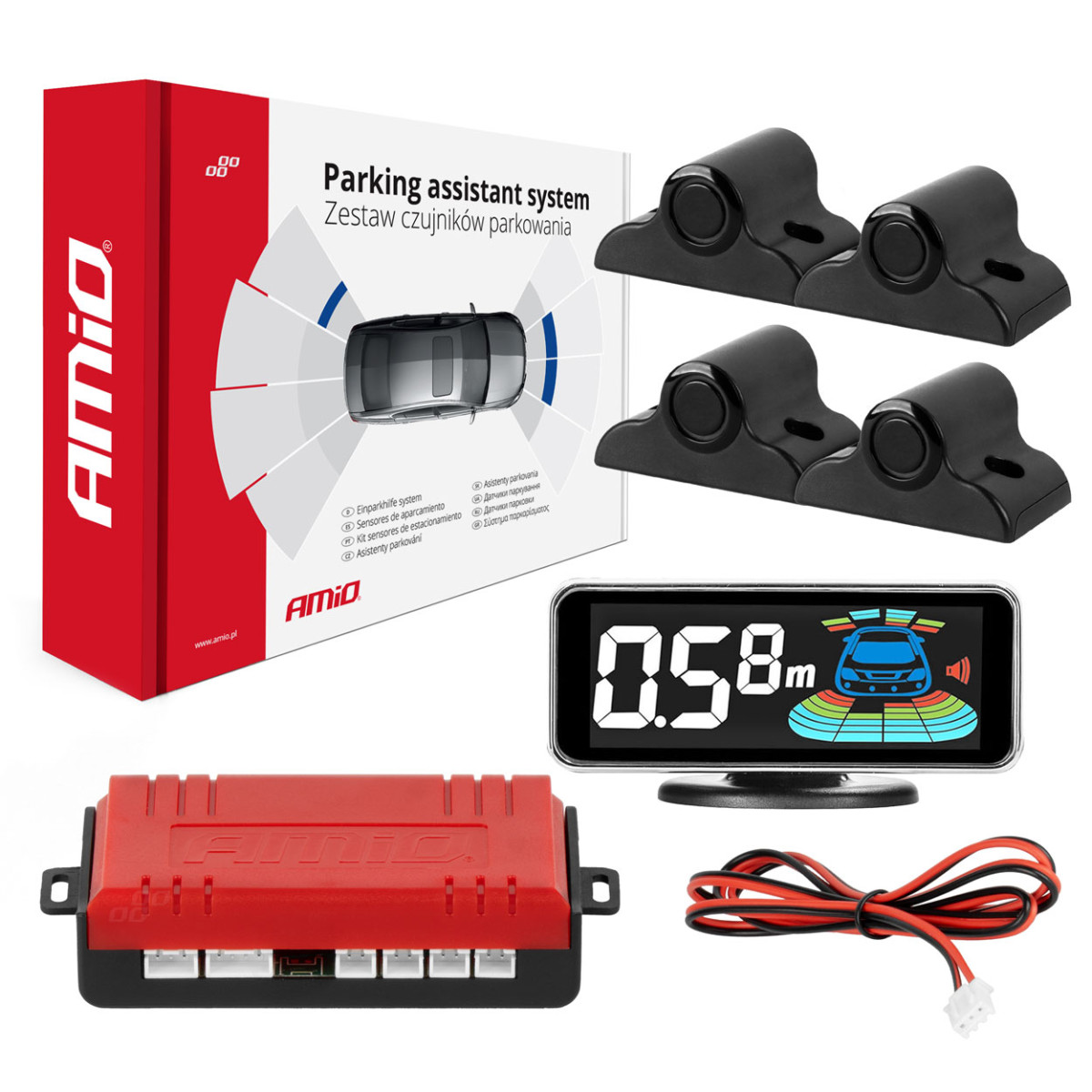 Einparkhilfe LED-GRAF 3D, 4 schwarze Sensoren 19 mm, für Lkw AMIO-03189