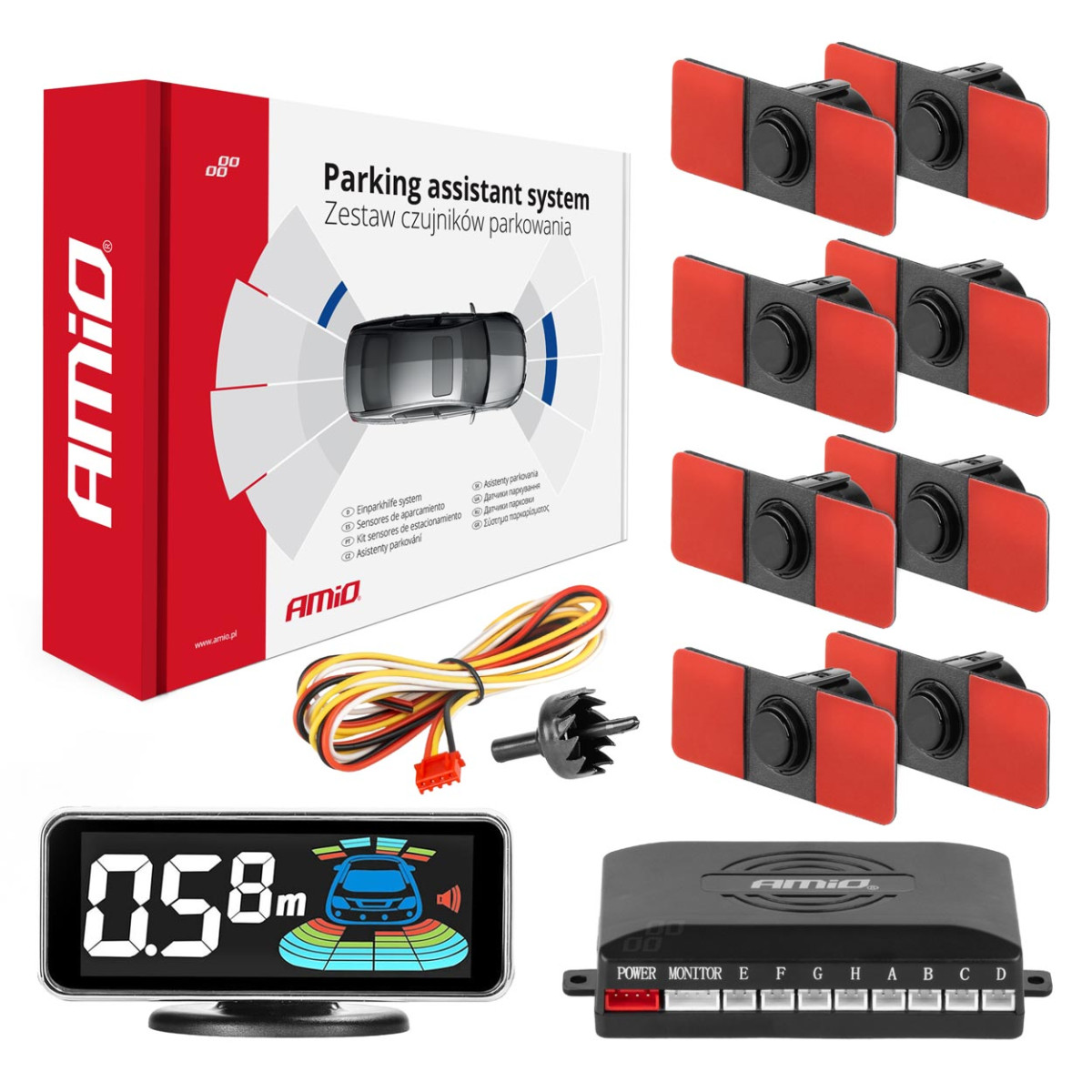 Einparkhilfe LED-GRAF 3D, 8 schwarze Sensoren, Innenmontage 16,5 mm AMIO-03196