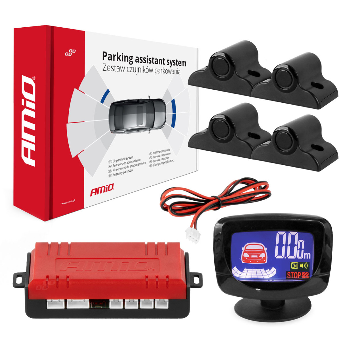 Einparkhilfe LED-GRAF, 4 schwarze Sensoren 19 mm, für Lkw AMIO-02280