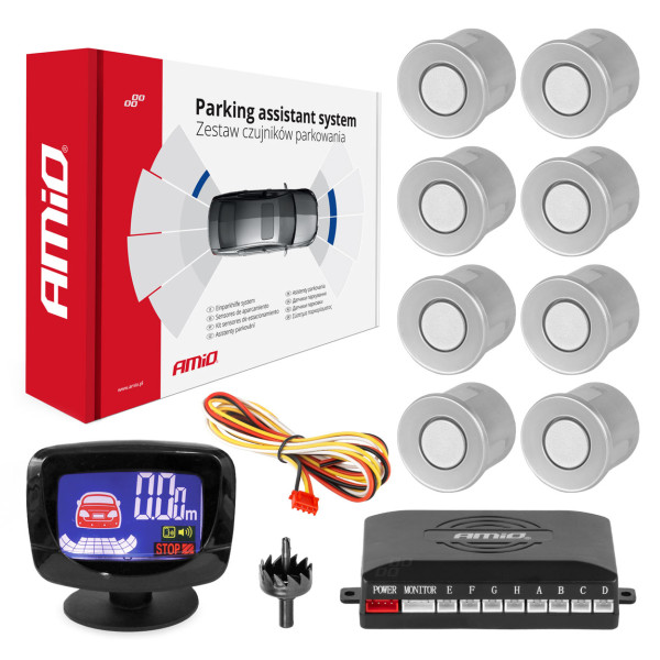 Parksensoren-Set LED-GRAF, 8 silberne Sensoren 22 mm AMIO-01597