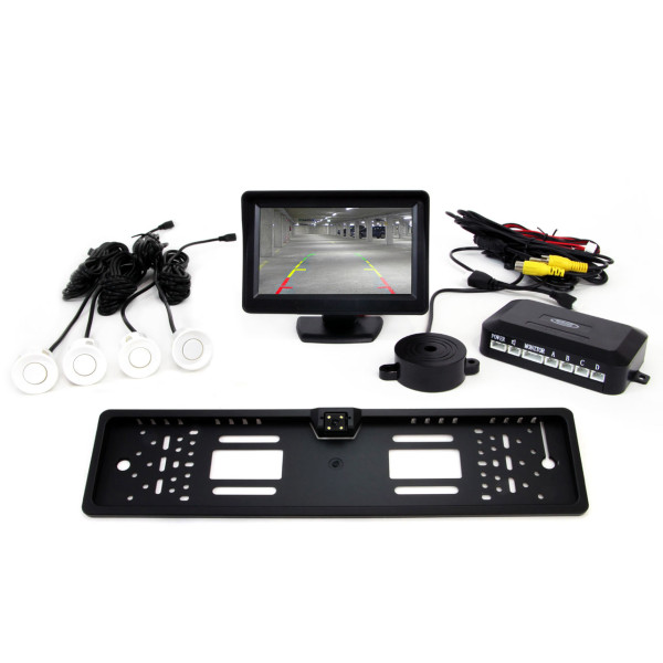 Einparkhilfesystem TFT01 4,3" mit CAM-402 LED-Kamera, 4 weißen Sensoren