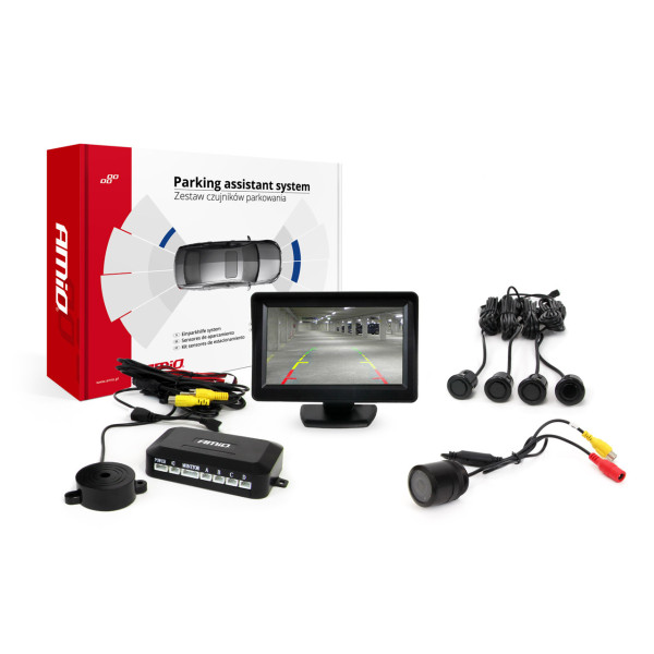 Einparkhilfesystem TFT01 4,3" mit HD-301-IR-Kamera, 4 schwarzen Sensoren GOLD