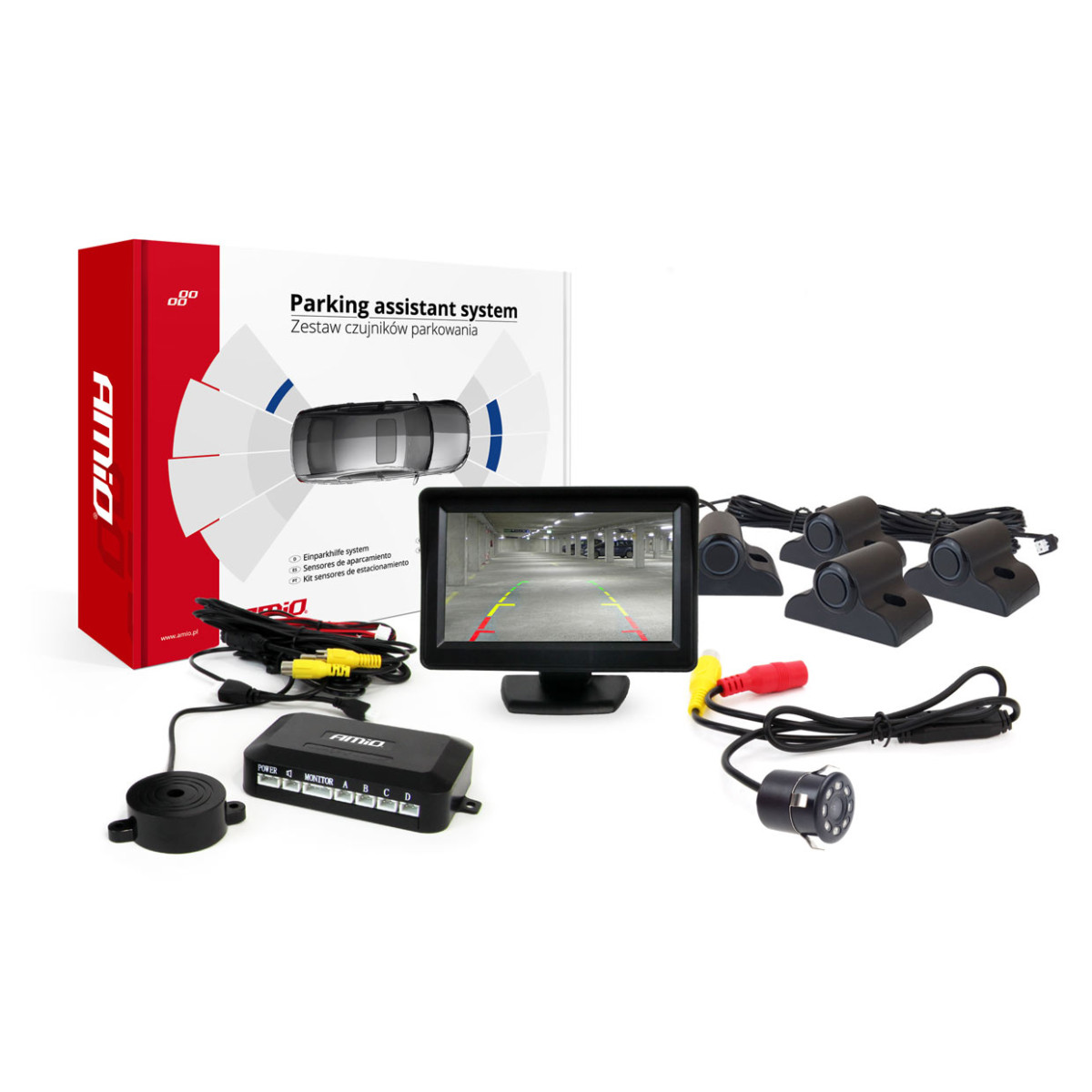Einparkhilfesystem TFT01 4,3" mit HD-307-IR-Kamera, 4 schwarzen Sensoren, für Lkw