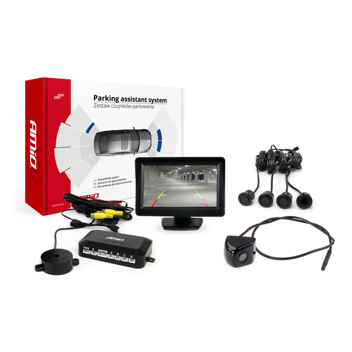 Einparkhilfesystem TFT01 4,3" mit HD-310-Kamera, 4 schwarzen Sensoren GOLD