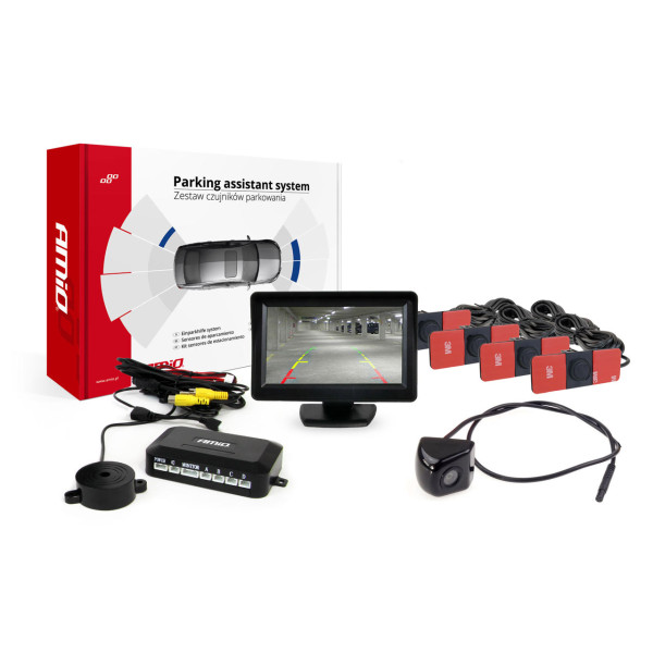 Einparkhilfesystem TFT01 4,3" mit HD-310-Kamera, 4 schwarzen Sensoren, Inneneinbau