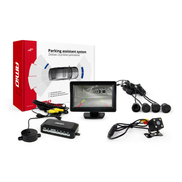 Einparkhilfesystem TFT01 4,3" mit HD 315 LED-Kamera, 4 schwarzen Sensoren 22 mm