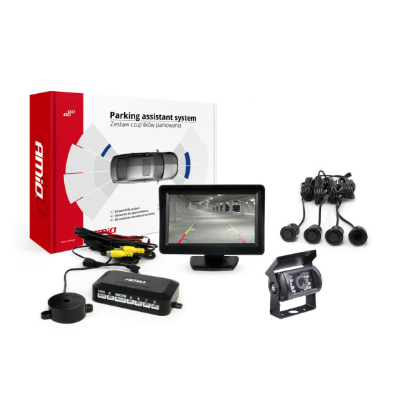 Einparkhilfesystem TFT01 4,3" mit HD-501-IR-Kamera, 4 schwarzen Sensoren GOLD