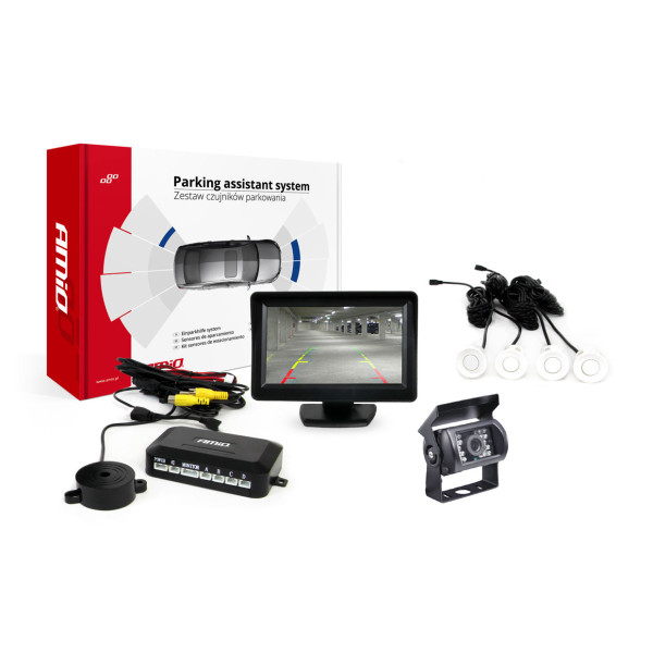 Einparkhilfesystem TFT01 4,3" mit HD-501-IR-Kamera, 4 weißen Sensoren