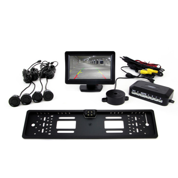 Einparkhilfesystem TFT01 FT 4,3" mit CAM-402 LED-Kamera, 4 schwarzen Sensoren
