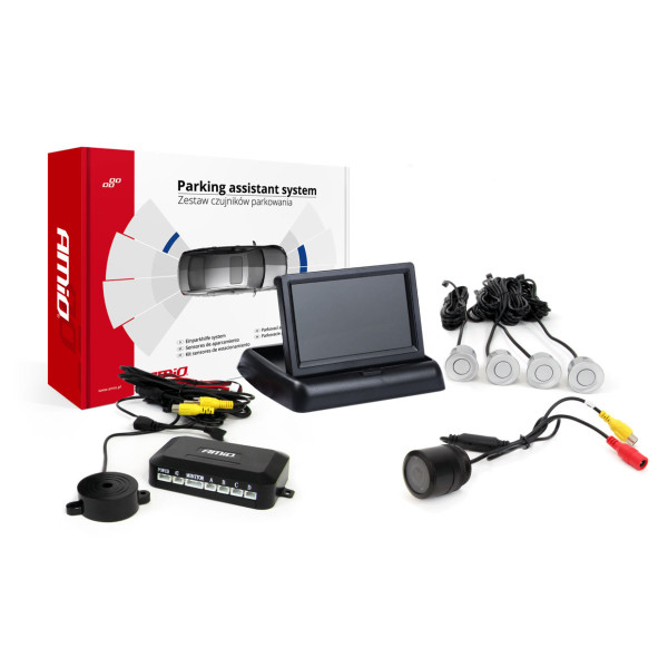 Einparkhilfesystem TFT02 4,3" mit HD-301-IR-Kamera, 4 Silbersensoren