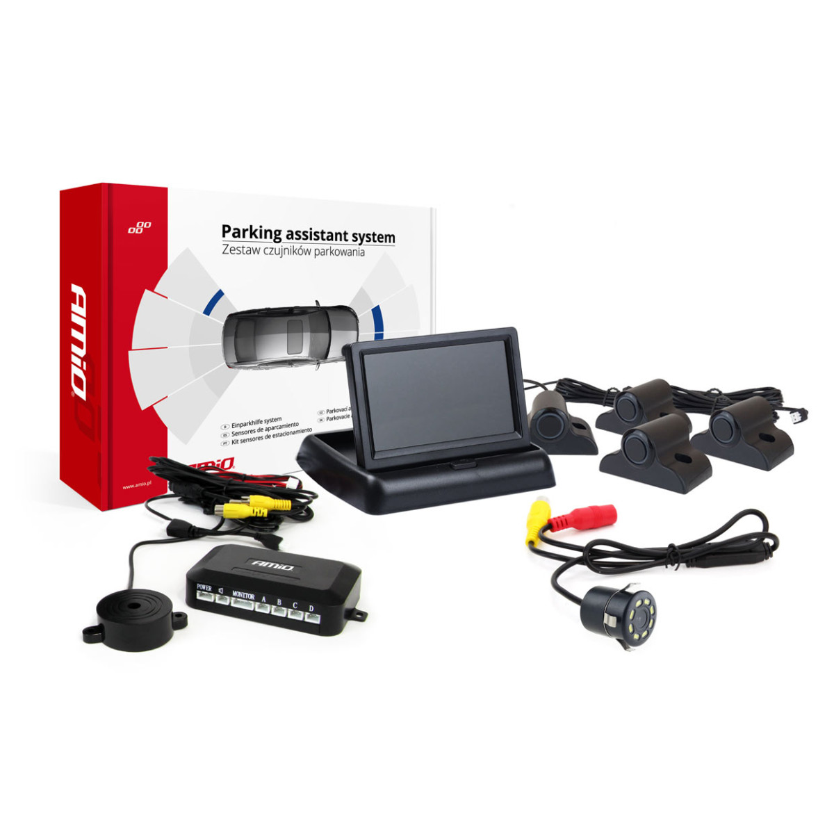 Einparkhilfesystem TFT02 4,3" mit HD-308-LED-Kamera, 4 schwarzen Sensoren, für Lkw
