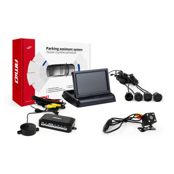 Einparkhilfesystem TFT02 4,3" mit HD-315-LED-Kamera, 4 schwarzen Sensoren