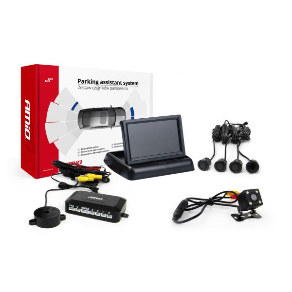 Einparkhilfesystem TFT02 4,3" mit HD-315-LED-Kamera, 4 schwarzen Sensoren GOLD