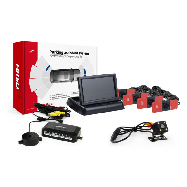 Einparkhilfesystem TFT02 4,3" mit HD-315-LED-Kamera, 4 schwarzen Sensoren, Inneneinbau