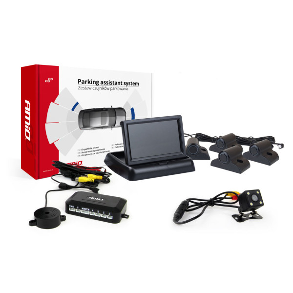 Einparkhilfesystem TFT02 4,3" mit HD-315-LED-Kamera, 4 schwarzen Sensoren, für Lkw