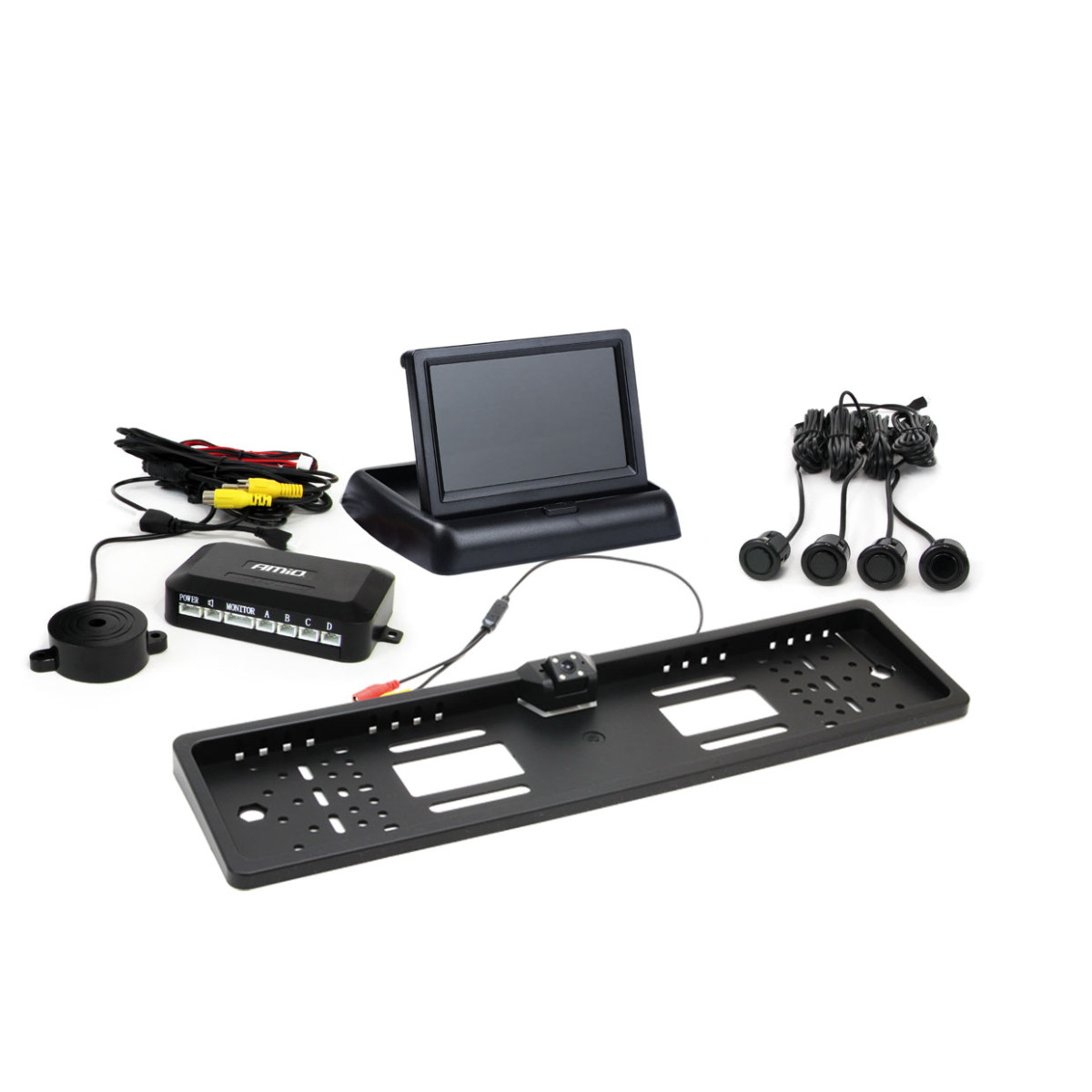 Einparkhilfesystem TFT02 4,3" mit HD-402-LED-Kamera, 4 schwarzen Sensoren GOLD