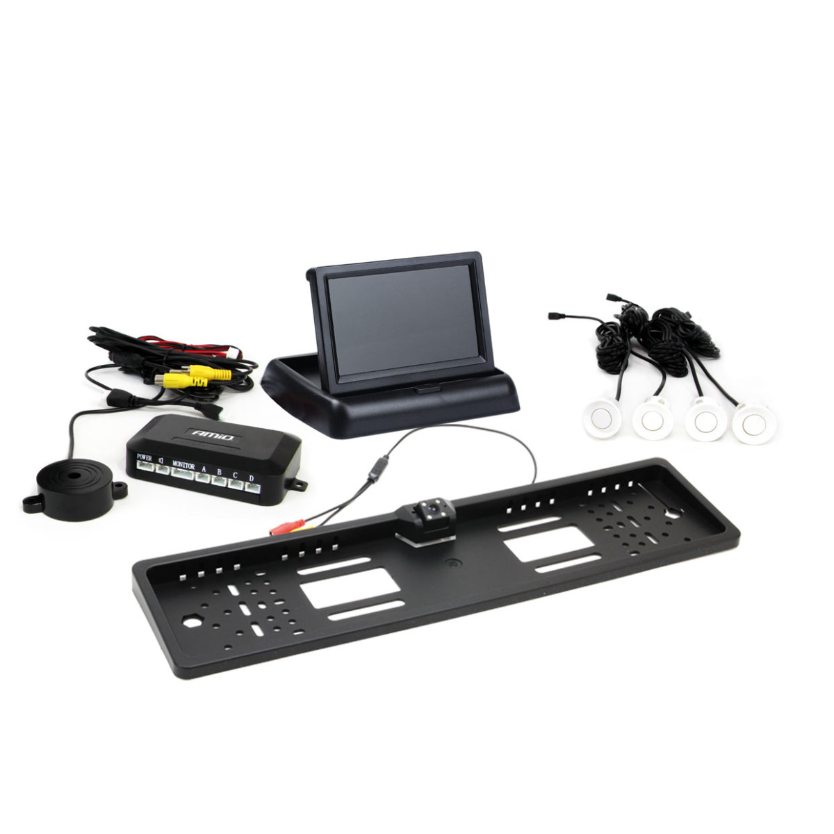 Einparkhilfesystem TFT02 4,3" mit HD-402-LED-Kamera, 4 weißen Sensoren