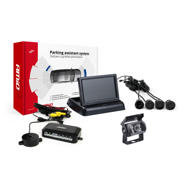 Einparkhilfesystem TFT02 4,3" mit HD-501-IR-Kamera, 4 schwarzen Sensoren