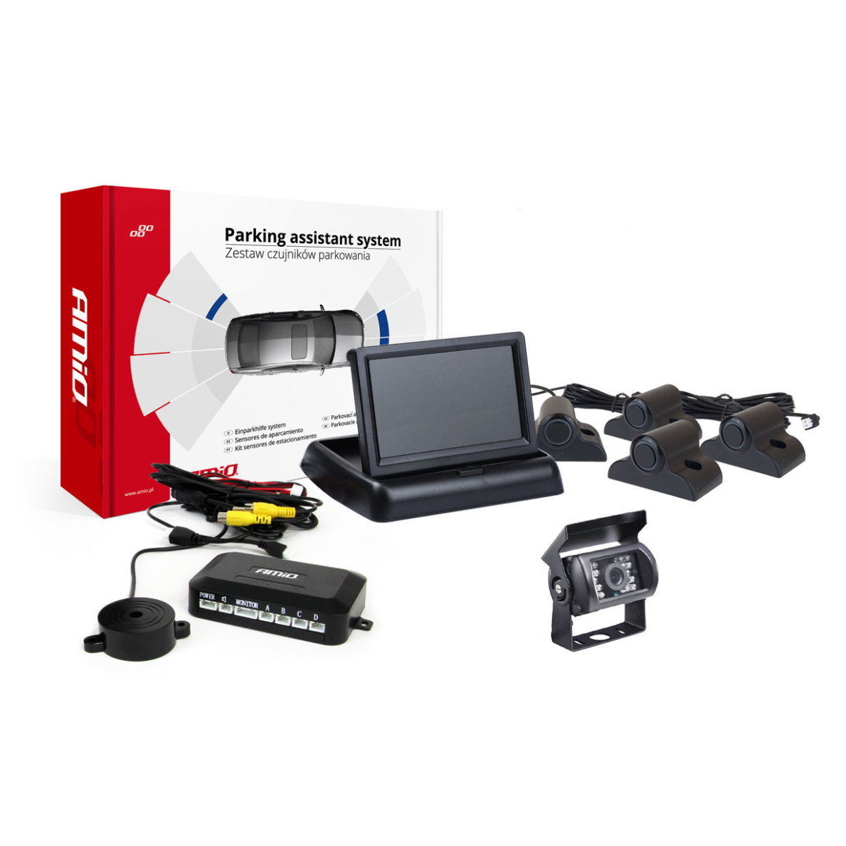 Einparkhilfesystem TFT02 4,3" mit HD-501-IR-Kamera, 4 schwarzen Sensoren, für Lkw