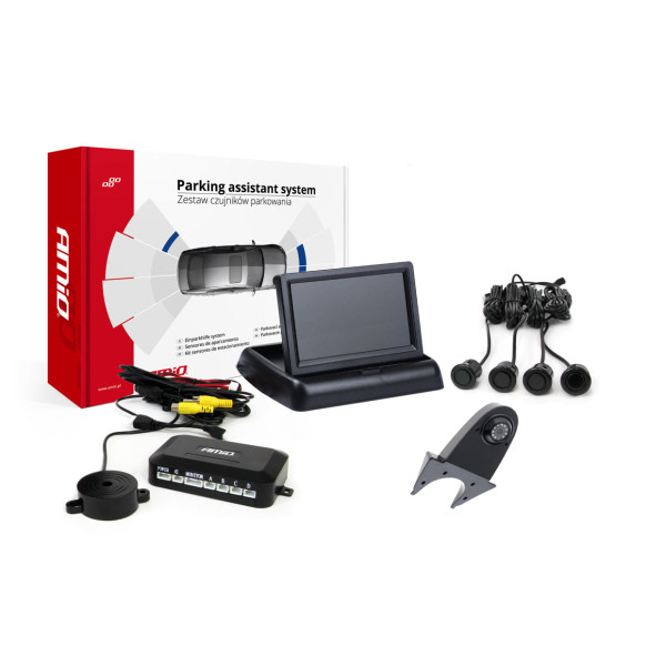 Einparkhilfesystem TFT02 4,3" mit HD-502-IR-Kamera, 4 schwarzen Sensoren GOLD