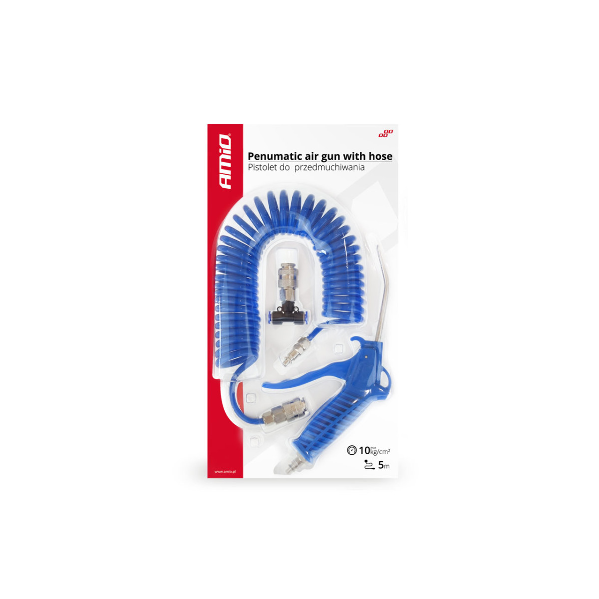 Druckluft-Ausblaspistole mit Schlauch und T-Stücken 10 ATM AMIO-02158
