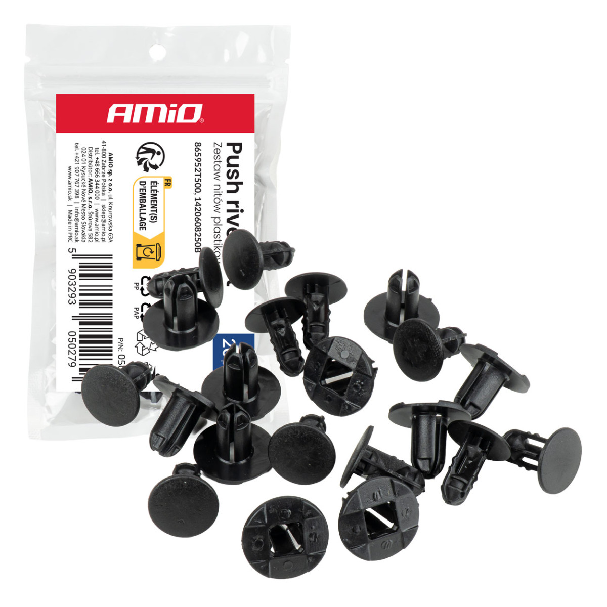 Kunststoffnieten-Set, 20 Stück, AMIO-05027