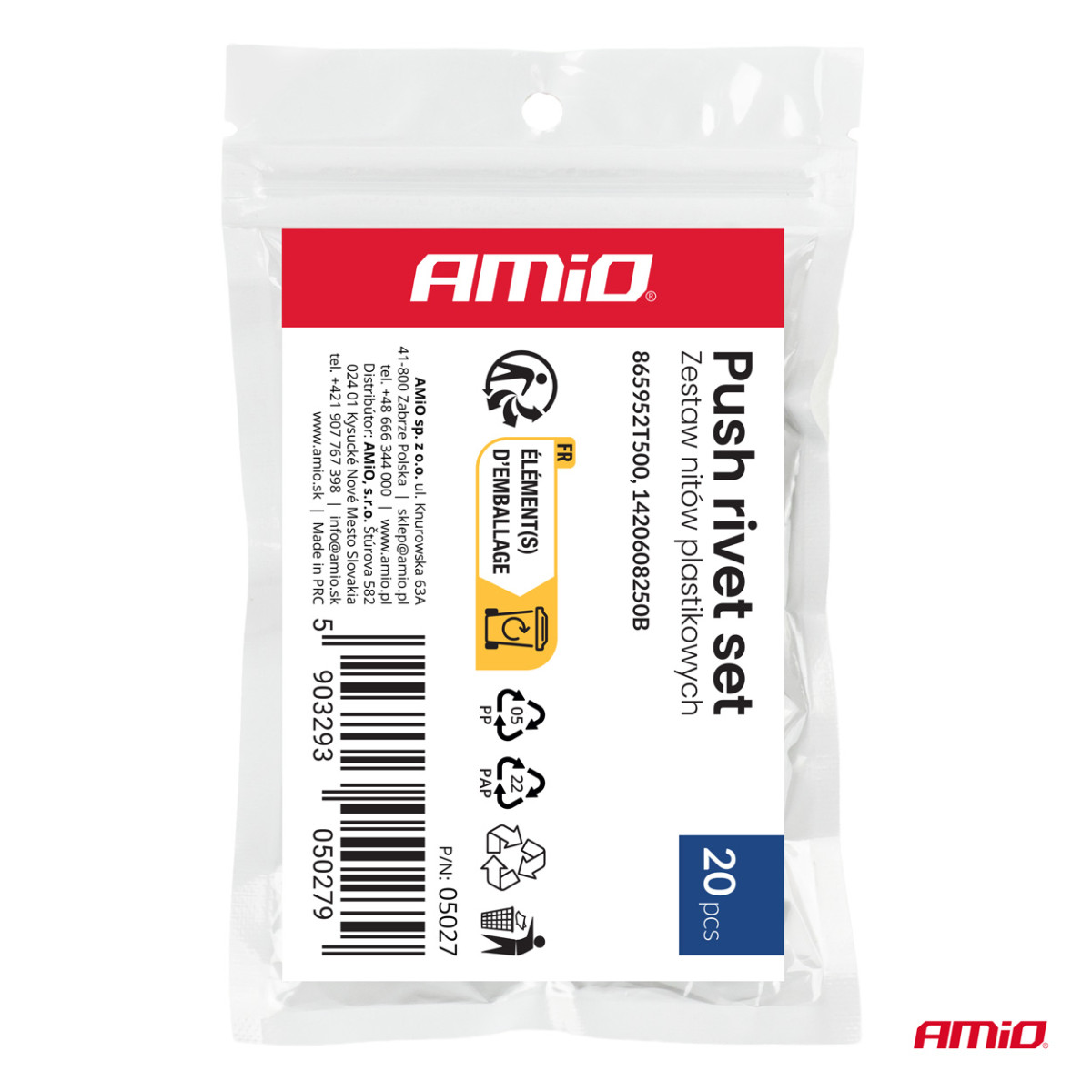 Kunststoffnieten-Set, 20 Stück, AMIO-05027