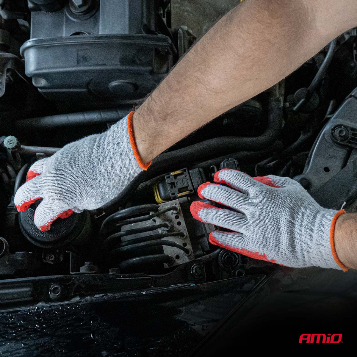 Arbeitshandschuhe aus Polyester-Baumwolle mit Latex, Größe 9, 10 Stück, AMIO-04630