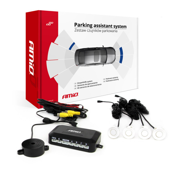 Einparkhilfe-Set für Kamera und LCD-Display, weiß, 22 mm, AMIO-02991