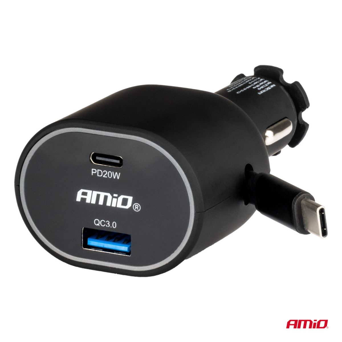 Schnell-Autoladegerät 3.0 mit 30-W-USB-C-Einzugskabel PD20W AMIO-04176