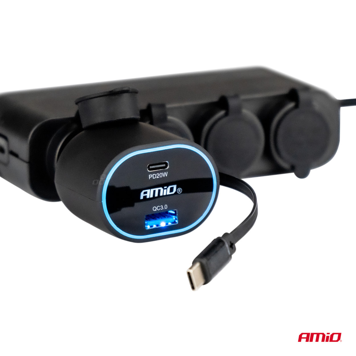 Schnell-Autoladegerät 3.0 mit 30-W-USB-C-Einzugskabel PD20W AMIO-04176